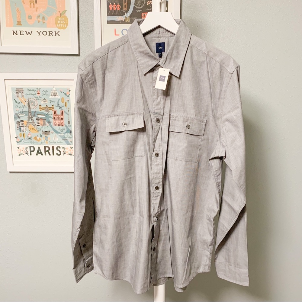 NWT Gap Gray Double Pocket Shirt, XL